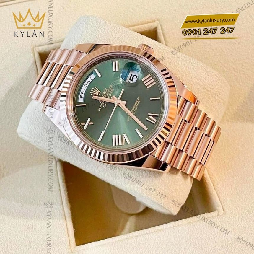 Kỳ Lân Luxury rolex day date 40 228235 mat xanh olive 5 Đồng hồ Rolex Day-Date 40 228235-0025 vàng Everose, mặt số xanh Olive