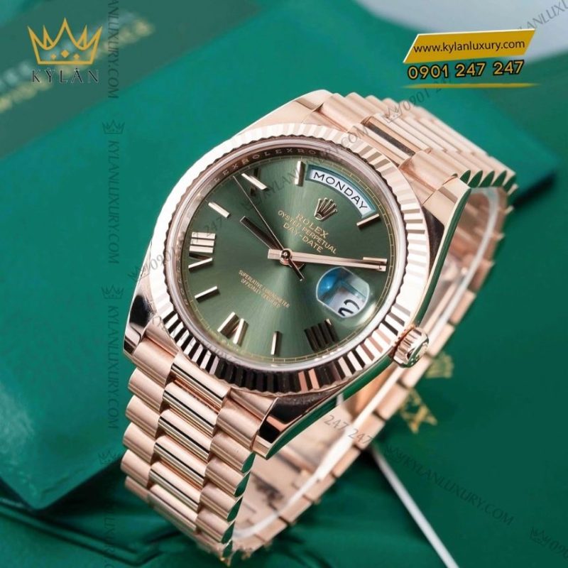 Đồng hồ Rolex Day-Date 40 228235-0025 vàng Everose, mặt số xanh Olive