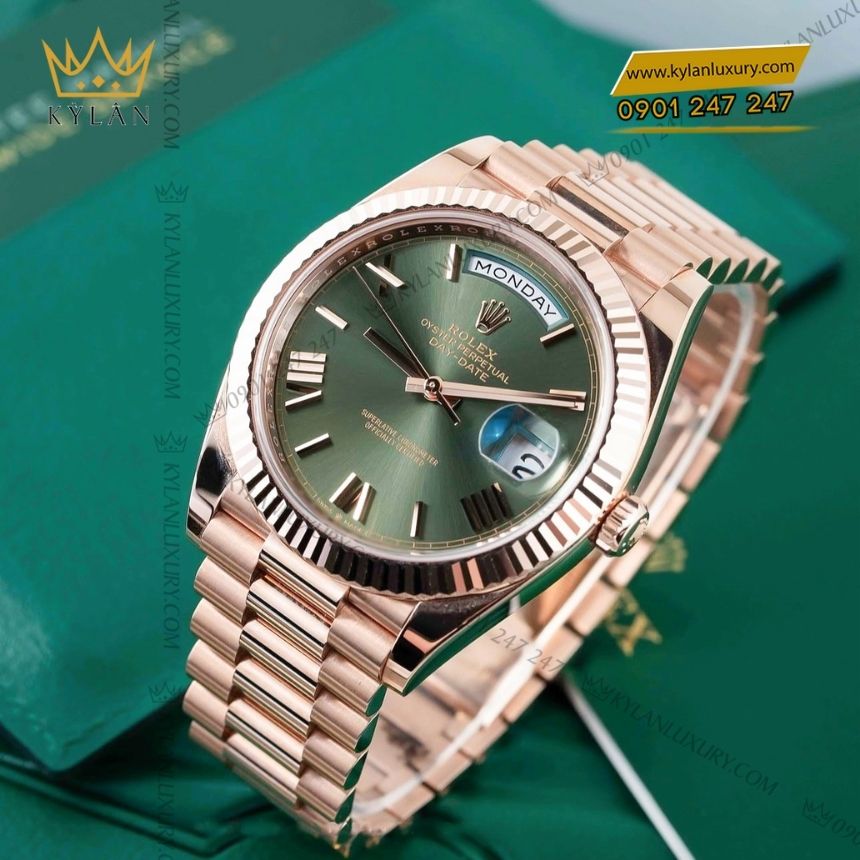 Kỳ Lân Luxury rolex day date 40 228235 mat xanh olive 7 Đồng hồ Rolex Day-Date 40 228235-0025 vàng Everose, mặt số xanh Olive