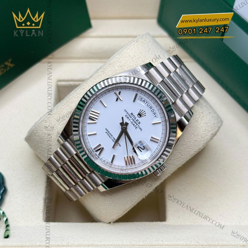 Kỳ Lân Luxury rolex day date 40 228239 0046 mat trang coc la ma 6 Đồng hồ Rolex Day Date 40 mặt trắng cọc La Mã 228239-0046