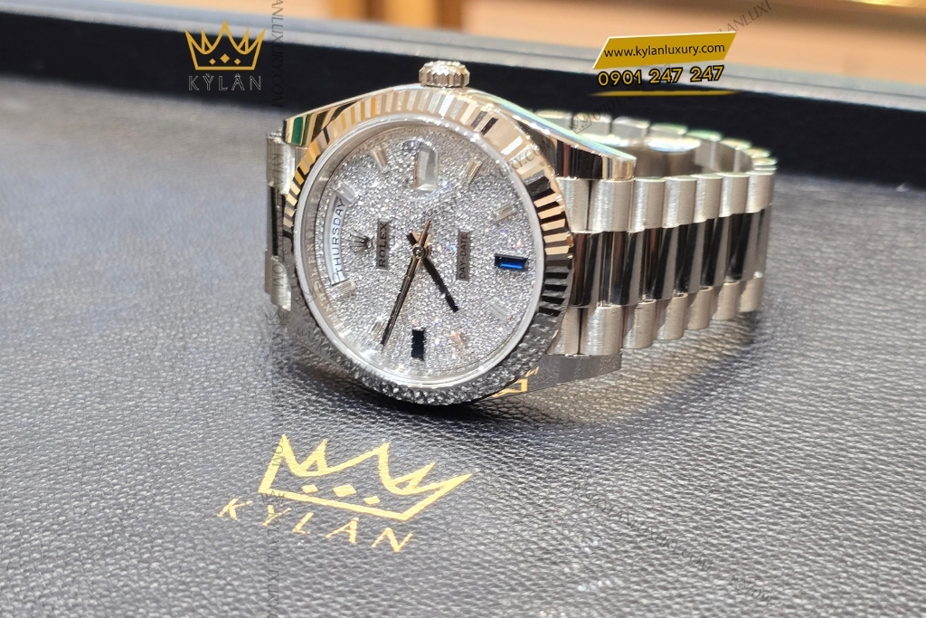 Kỳ Lân Luxury rolex day date 40 228239 0049 mat kim cuong 4 Đồng hồ Rolex Day Date 40 mặt full kim 228239-0049