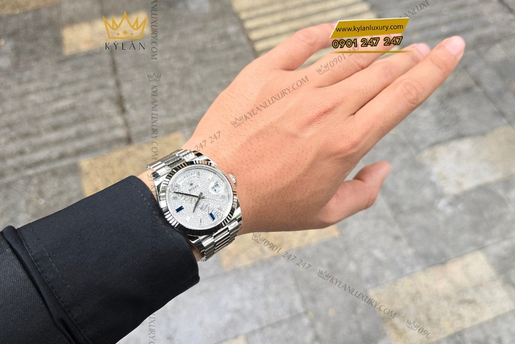 Kỳ Lân Luxury rolex day date 40 228239 0049 mat kim cuong 6 Đồng hồ Rolex Day Date 40 mặt full kim 228239-0049