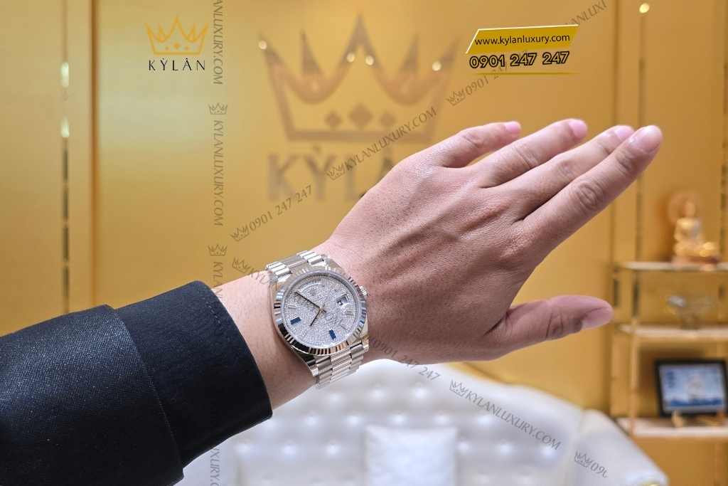 Kỳ Lân Luxury rolex day date 40 228239 0049 mat kim cuong 7 Đồng hồ Rolex Day Date 40 mặt full kim 228239-0049