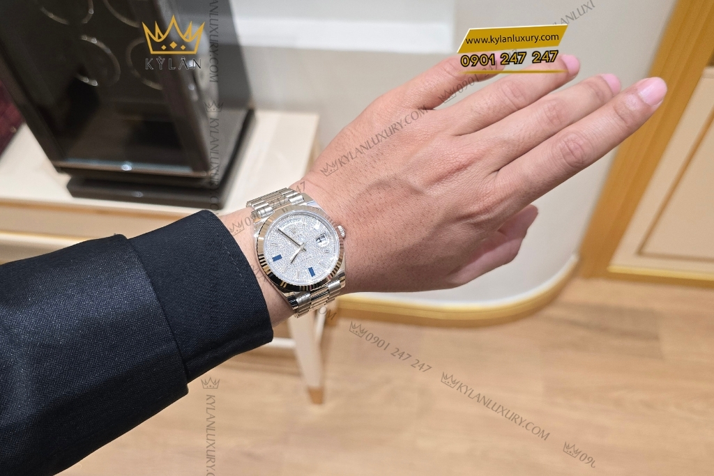 Kỳ Lân Luxury rolex day date 40 228239 0049 mat kim cuong 8 Đồng hồ Rolex Day Date 40 mặt full kim 228239-0049
