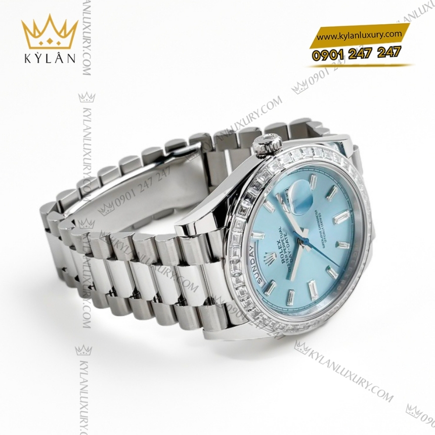 Kỳ Lân Luxury rolex day date 40 bach kim m228396tbr 0002 16 Đồng hồ Rolex Day Date ice blue vành kim vuông 228396TBR-0002