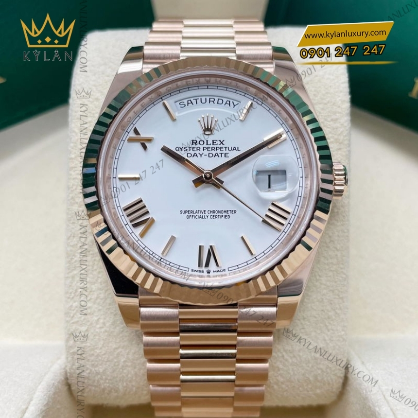 Kỳ Lân Luxury rolex day date 40 vang everose 18 ct m228235 0032 6 Đồng hồ Rolex Day Date 40 mặt trắng cọc La Mã 228235-0032