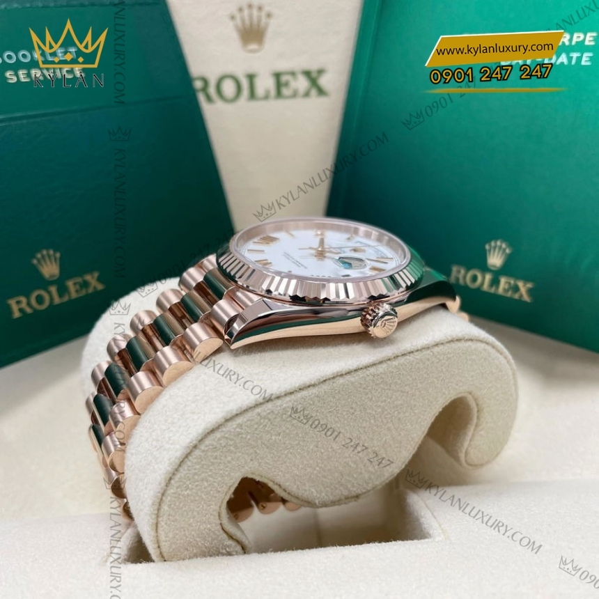 Kỳ Lân Luxury rolex day date 40 vang everose 18 ct m228235 0032 7 Đồng hồ Rolex Day Date 40 mặt trắng cọc La Mã 228235-0032
