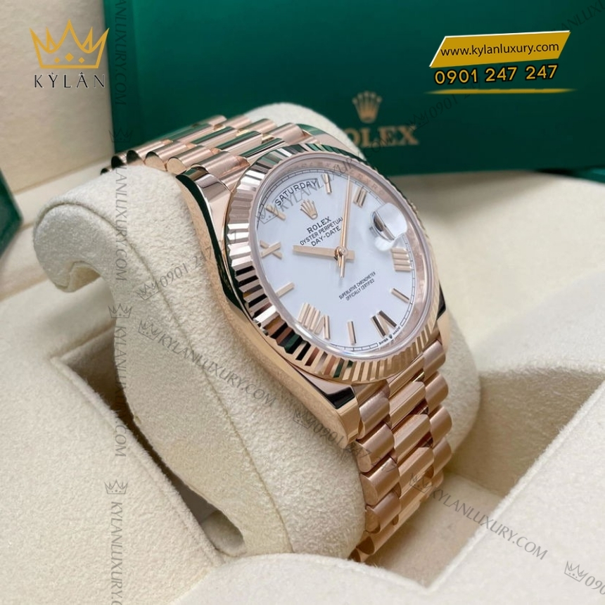 Kỳ Lân Luxury rolex day date 40 vang everose 18 ct m228235 0032 8 Đồng hồ Rolex Day Date 40 mặt trắng cọc La Mã 228235-0032