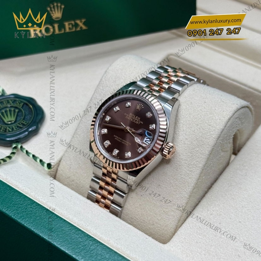 Kỳ Lân Luxury rolex lady datejust m279171 0011 8 Đồng hồ Rolex Lady Datejust 279171-0011 mặt nâu Chocolate, cọc số kim cương