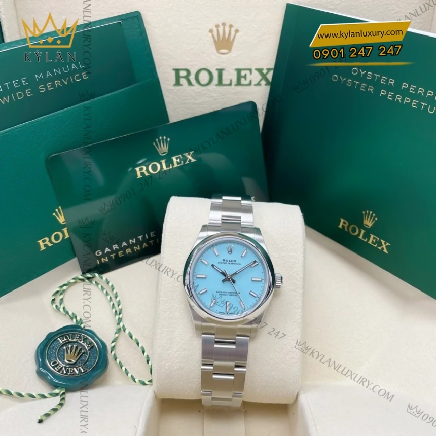 Kỳ Lân Luxury rolex oyster perpetual 31 turquoise blue 277200 0007 3 Đồng hồ Rolex Oyster Perpetual 31 mặt xanh Turquoise 277200-0007