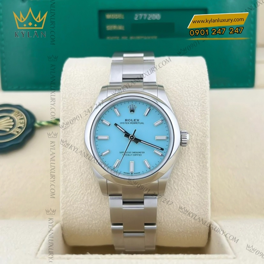 Kỳ Lân Luxury rolex oyster perpetual 31 turquoise blue 277200 0007 4 Đồng hồ Rolex Oyster Perpetual 31 mặt xanh Turquoise 277200-0007
