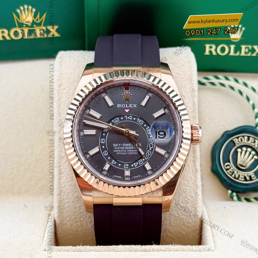 Kỳ Lân Luxury rolex sky dweller 326235 0006 4 Đồng hồ Rolex Sky Dweller mặt xám dây cao su 326235-0006