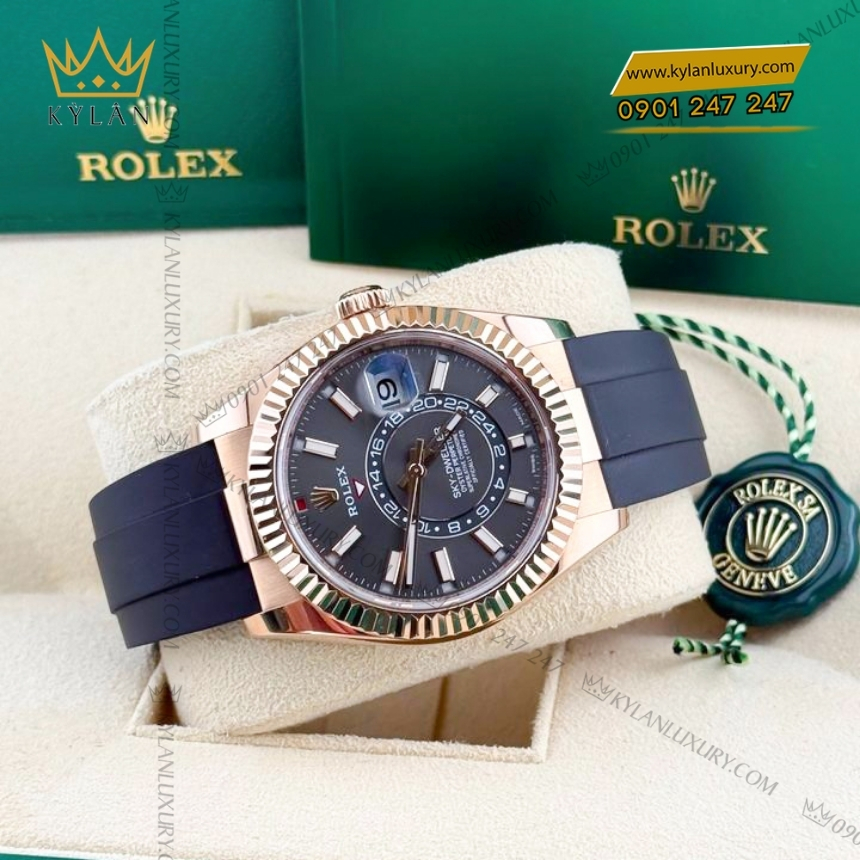 Kỳ Lân Luxury rolex sky dweller 326235 0006 6 Đồng hồ Rolex Sky Dweller mặt xám dây cao su 326235-0006