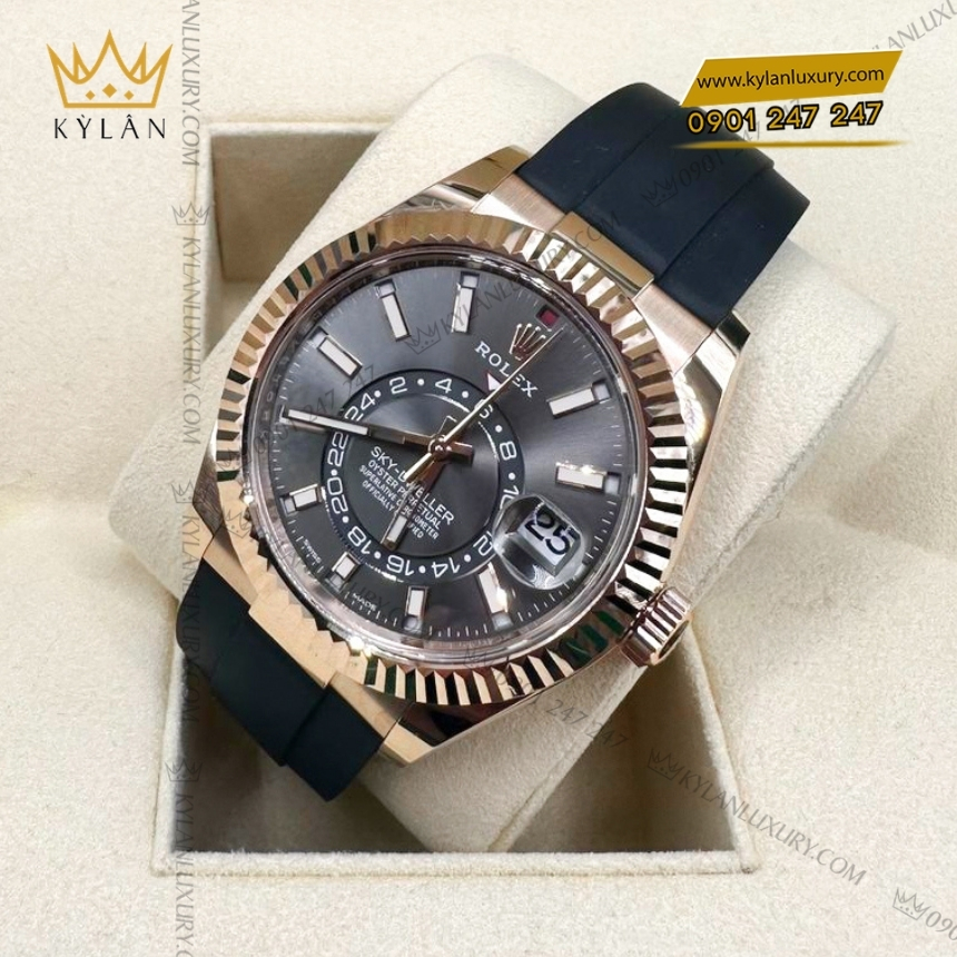 Kỳ Lân Luxury rolex sky dweller 326235 0006 7 Đồng hồ Rolex Sky Dweller mặt xám dây cao su 326235-0006
