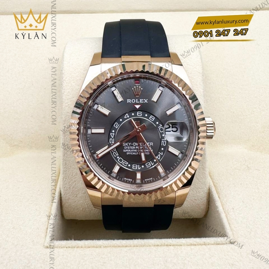 Kỳ Lân Luxury rolex sky dweller 326235 0006 9 Đồng hồ Rolex Sky Dweller mặt xám dây cao su 326235-0006
