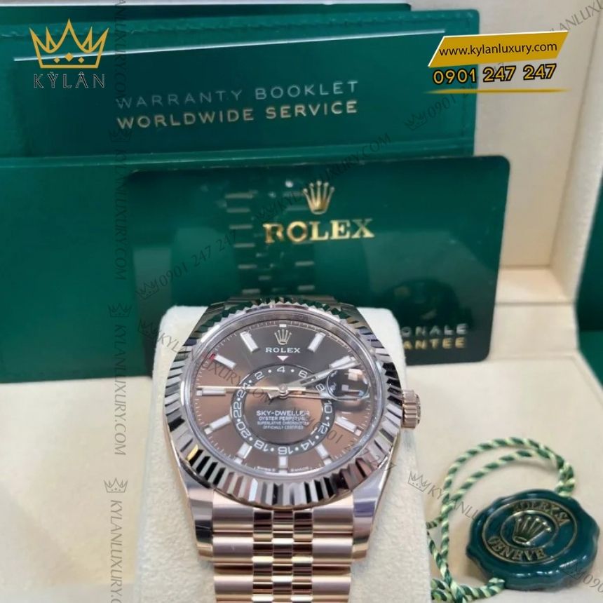 Kỳ Lân Luxury rolex sky dweller 336935 mat chocolate 4 Đồng hồ Rolex Sky-Dweller 42 336935-0006 vàng Everose gold, mặt Chocolate