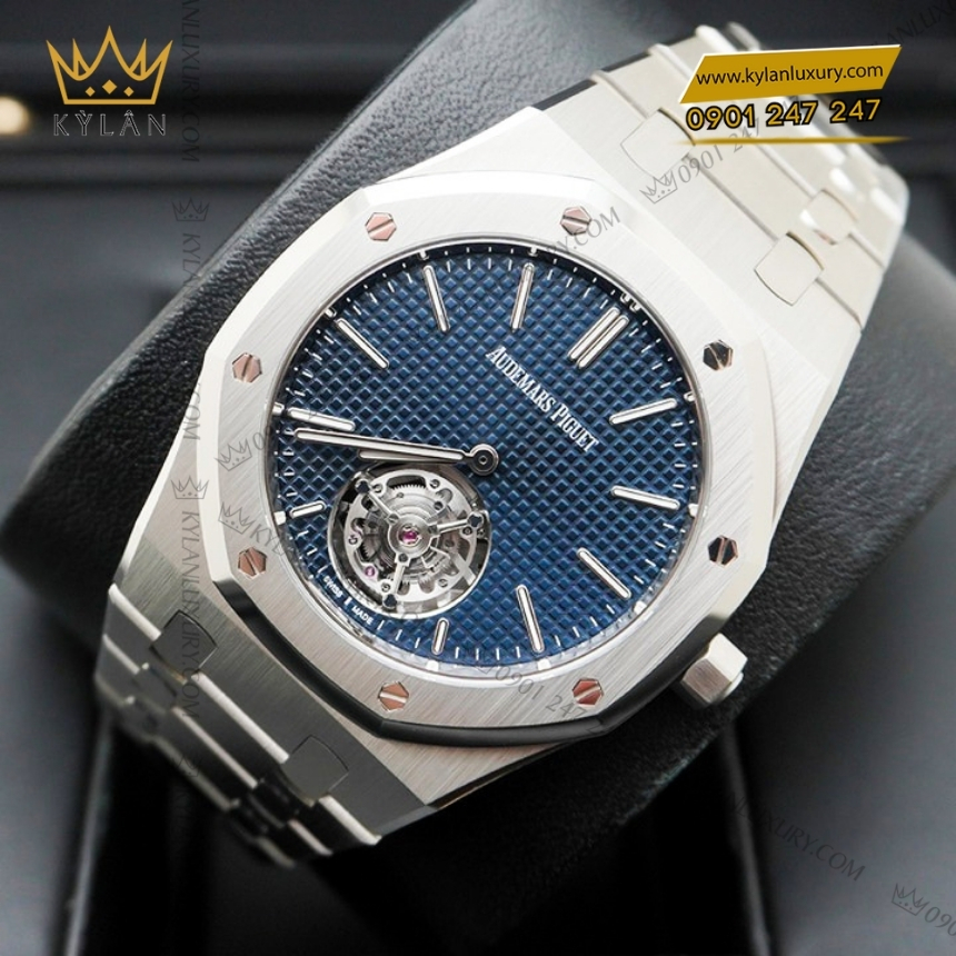 Kỳ Lân Luxury royal oak flying tourbillon 26670st oo 1240st 02 2 Đồng hồ Royal Oak Flying Tourbillon mặt xanh dương 39mm