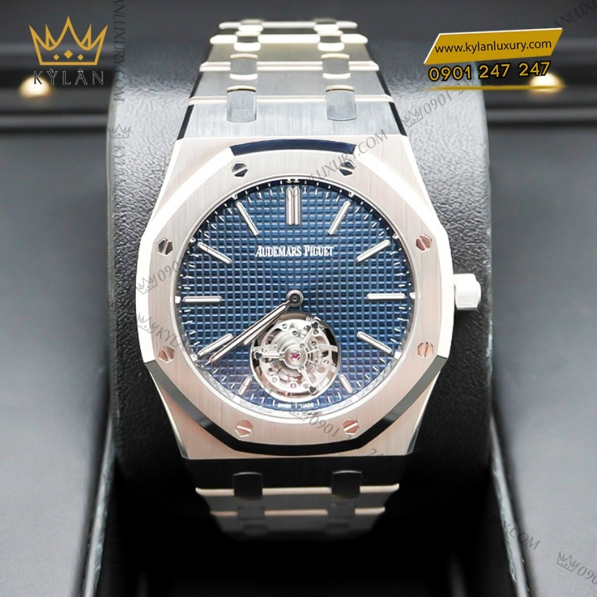 Kỳ Lân Luxury royal oak flying tourbillon 26670st oo 1240st 02 3 Đồng hồ Royal Oak Flying Tourbillon mặt xanh dương 39mm