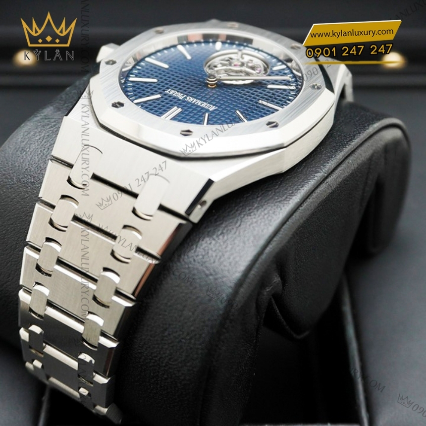Kỳ Lân Luxury royal oak flying tourbillon 26670st oo 1240st 02 6 Đồng hồ Royal Oak Flying Tourbillon mặt xanh dương 39mm