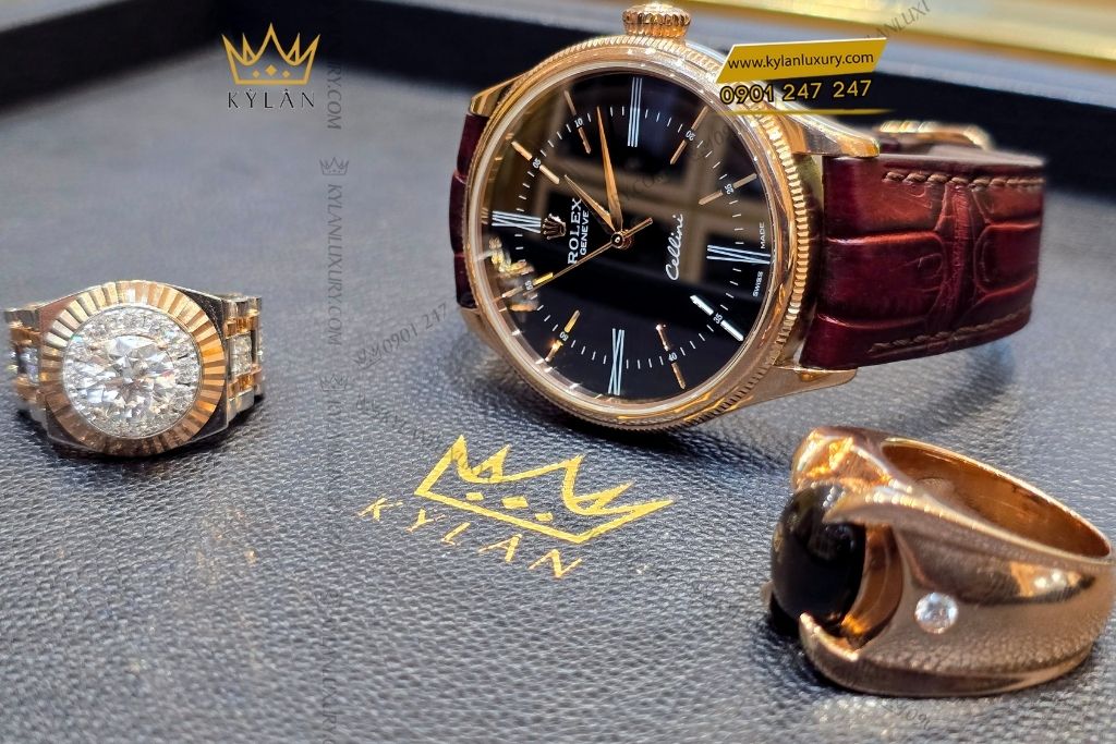 Kỳ Lân Luxury Dong ho Rolex Cellini 50505 10 Đồng hồ Rolex Cellini Time 50505-0009 mặt số đen, cọc số La Mã