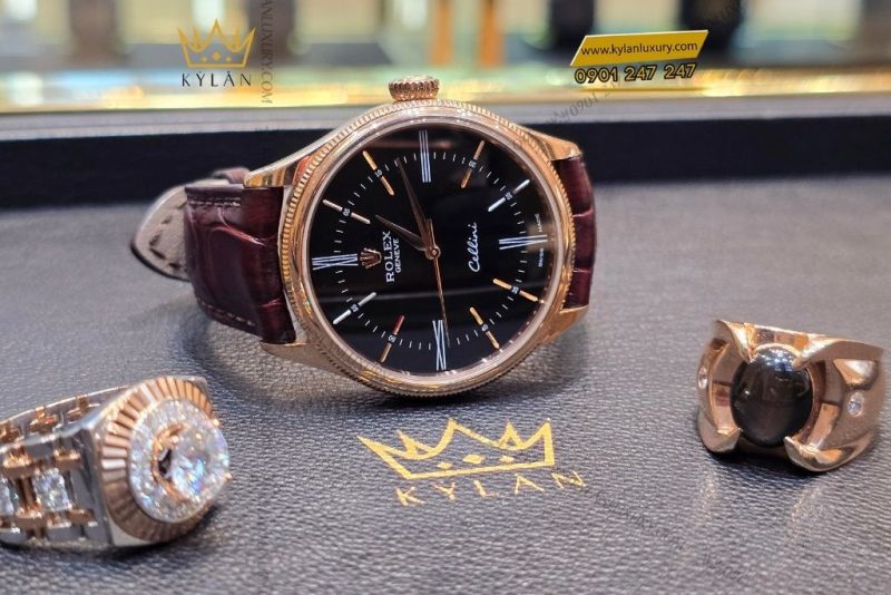 Đồng hồ Rolex Cellini Time 50505-0009 mặt số đen, cọc số La Mã