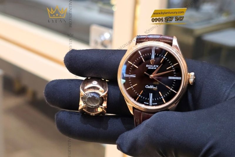 Đồng hồ Rolex Cellini Time 50505-0009 mặt số đen, cọc số La Mã