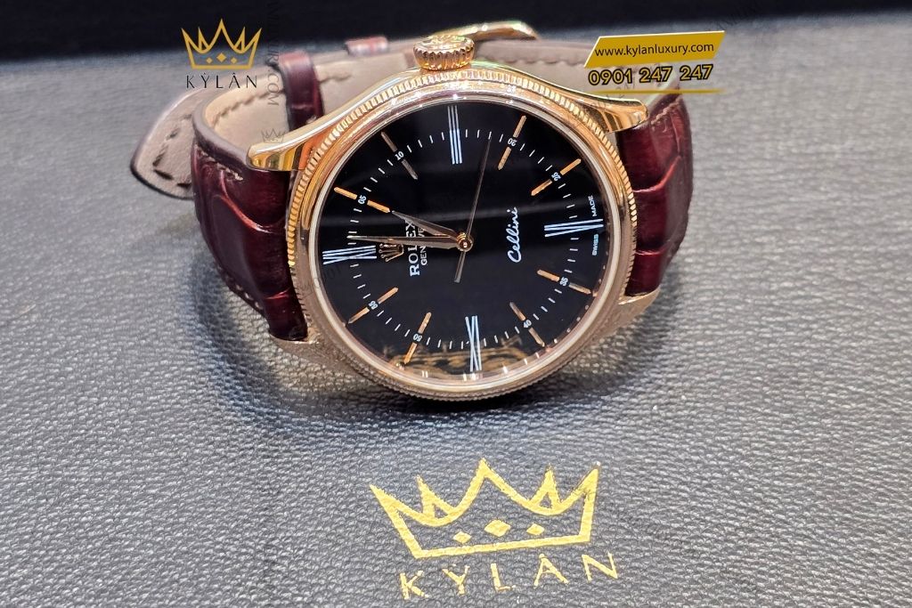 Kỳ Lân Luxury Dong ho Rolex Cellini 50505 8 Đồng hồ Rolex Cellini Time 50505-0009 mặt số đen, cọc số La Mã