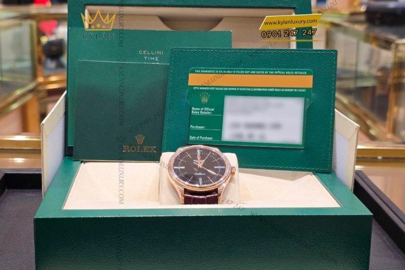 Đồng hồ Rolex Cellini Time 50505-0009 mặt số đen, cọc số La Mã