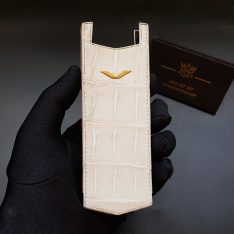 Bao da Vertu Signature S handmade da cá sấu màu trắng