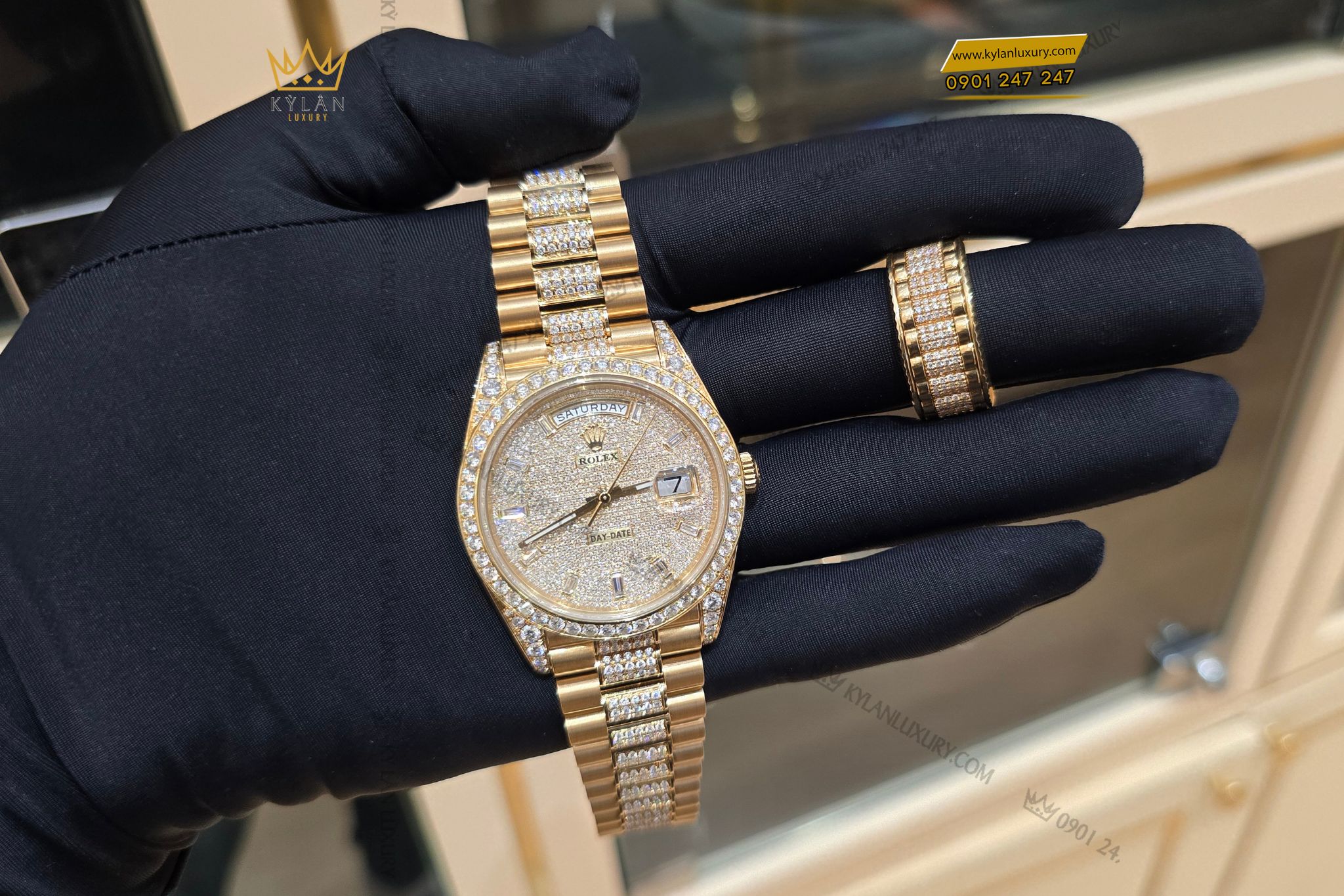 Kỳ Lân Luxury dong ho Rolex Day Date 228238 custom kim cuong 8 Đồng hồ Rolex Day-Date 228238 custom kim cương