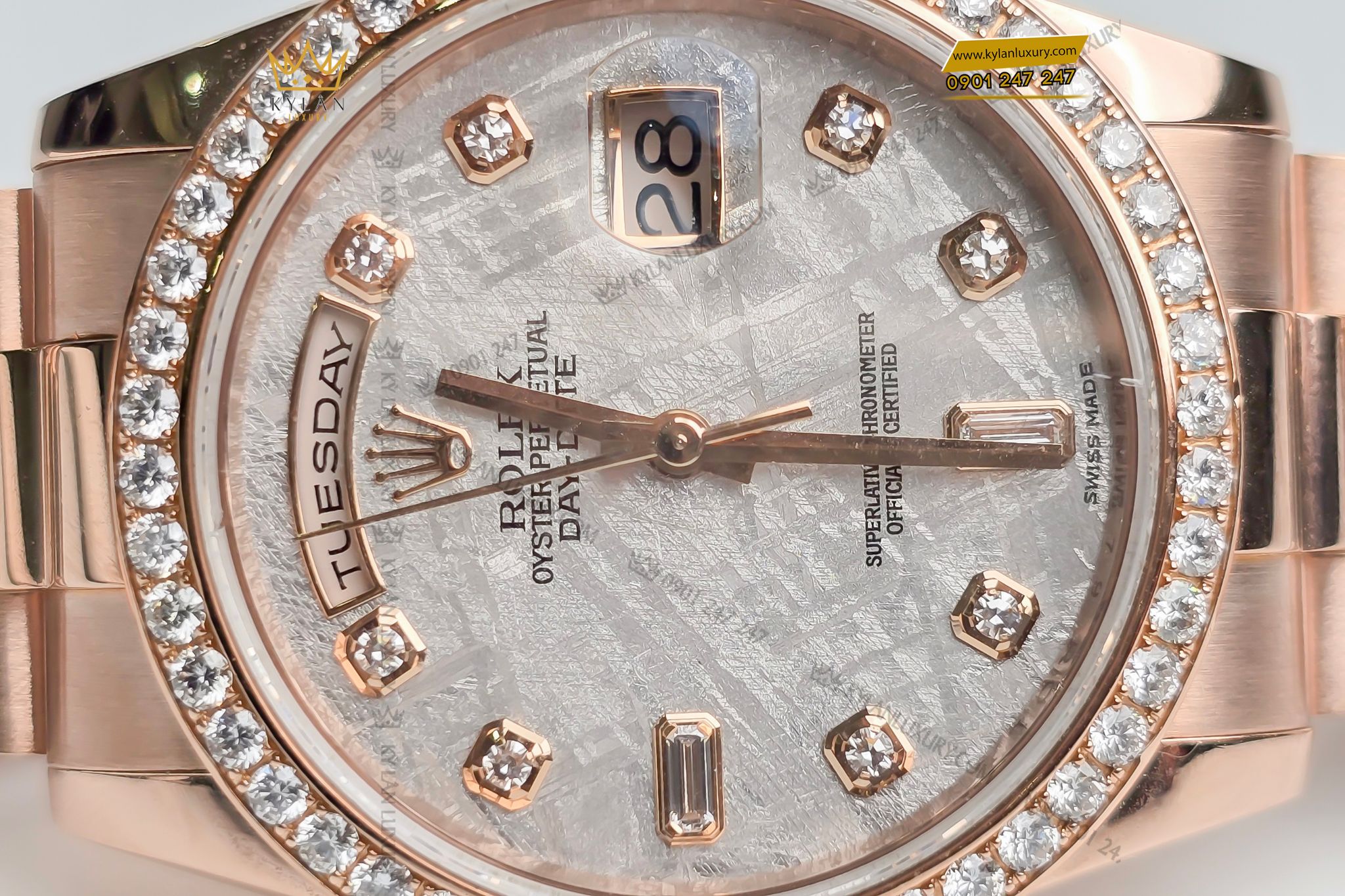 Kỳ Lân Luxury dong ho Rolex Day Date 36 128345RBR mat thien thach 1 Đồng hồ Rolex Day-Date 36 128345RBR mặt thiên thạch