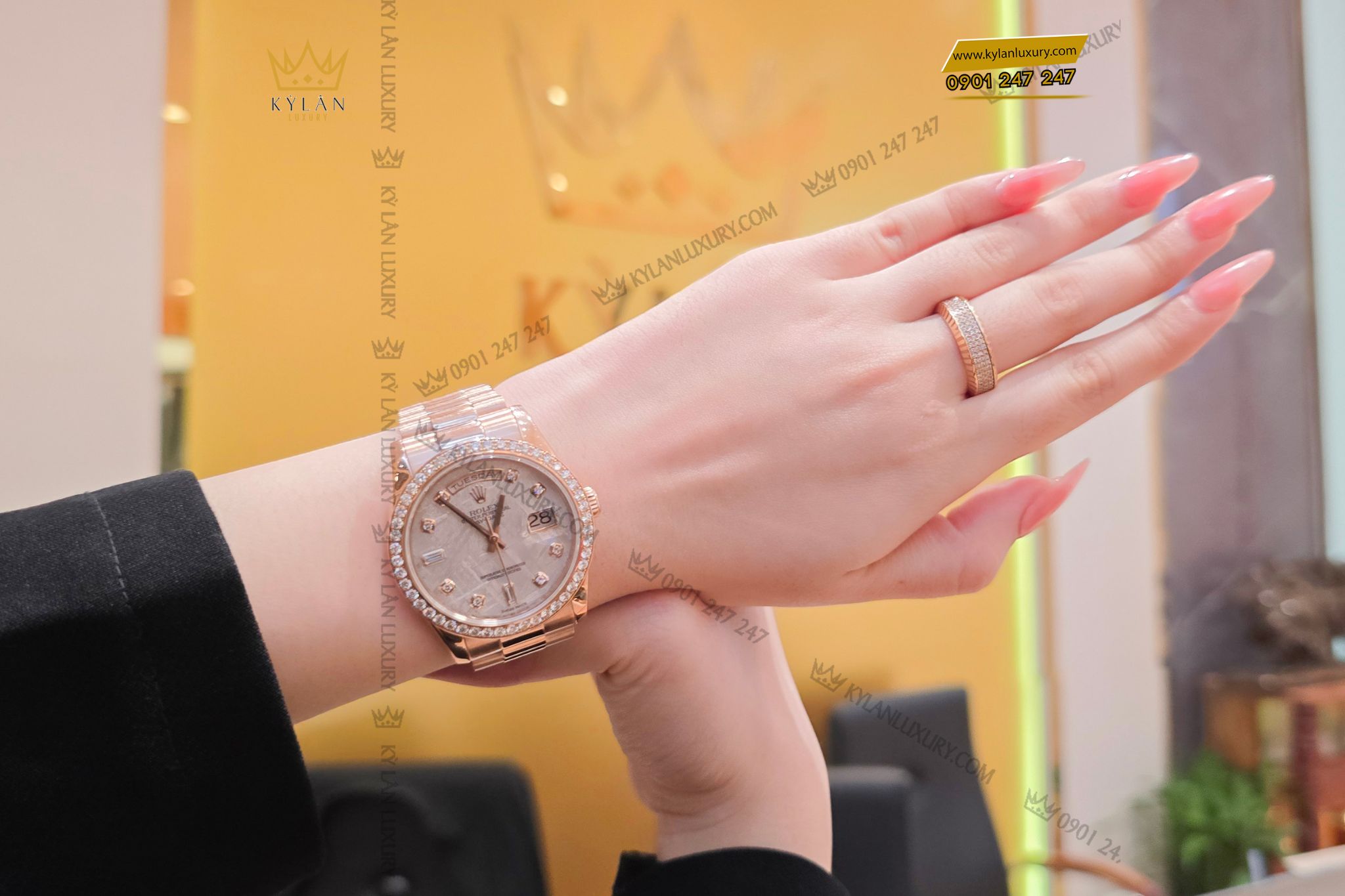 Kỳ Lân Luxury dong ho Rolex Day Date 36 128345RBR mat thien thach 16 Đồng hồ Rolex Day-Date 36 128345RBR mặt thiên thạch