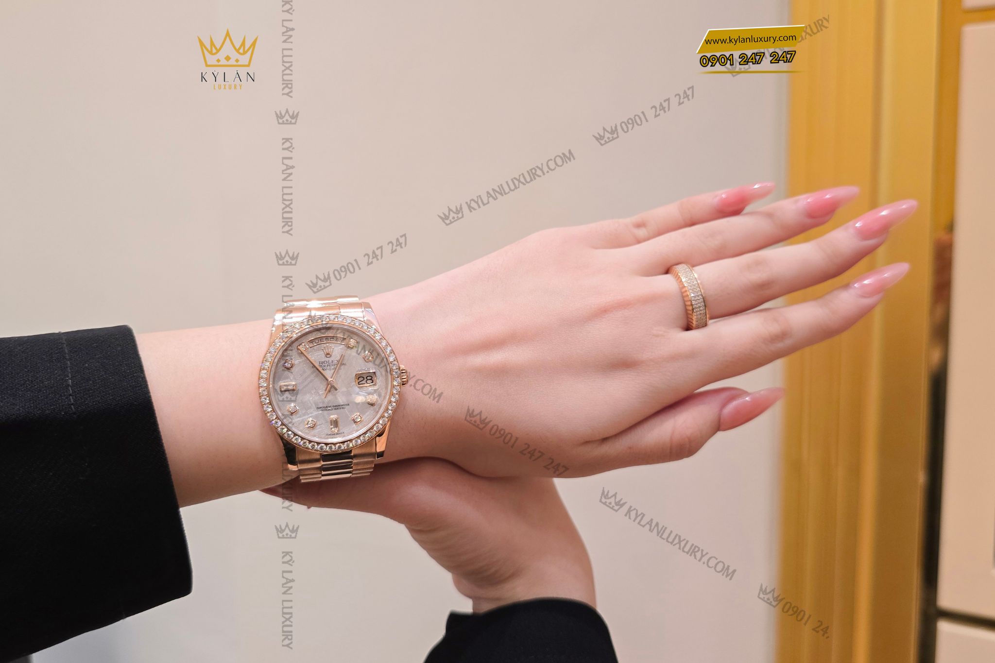 Kỳ Lân Luxury dong ho Rolex Day Date 36 128345RBR mat thien thach 17 Đồng hồ Rolex Day-Date 36 128345RBR mặt thiên thạch