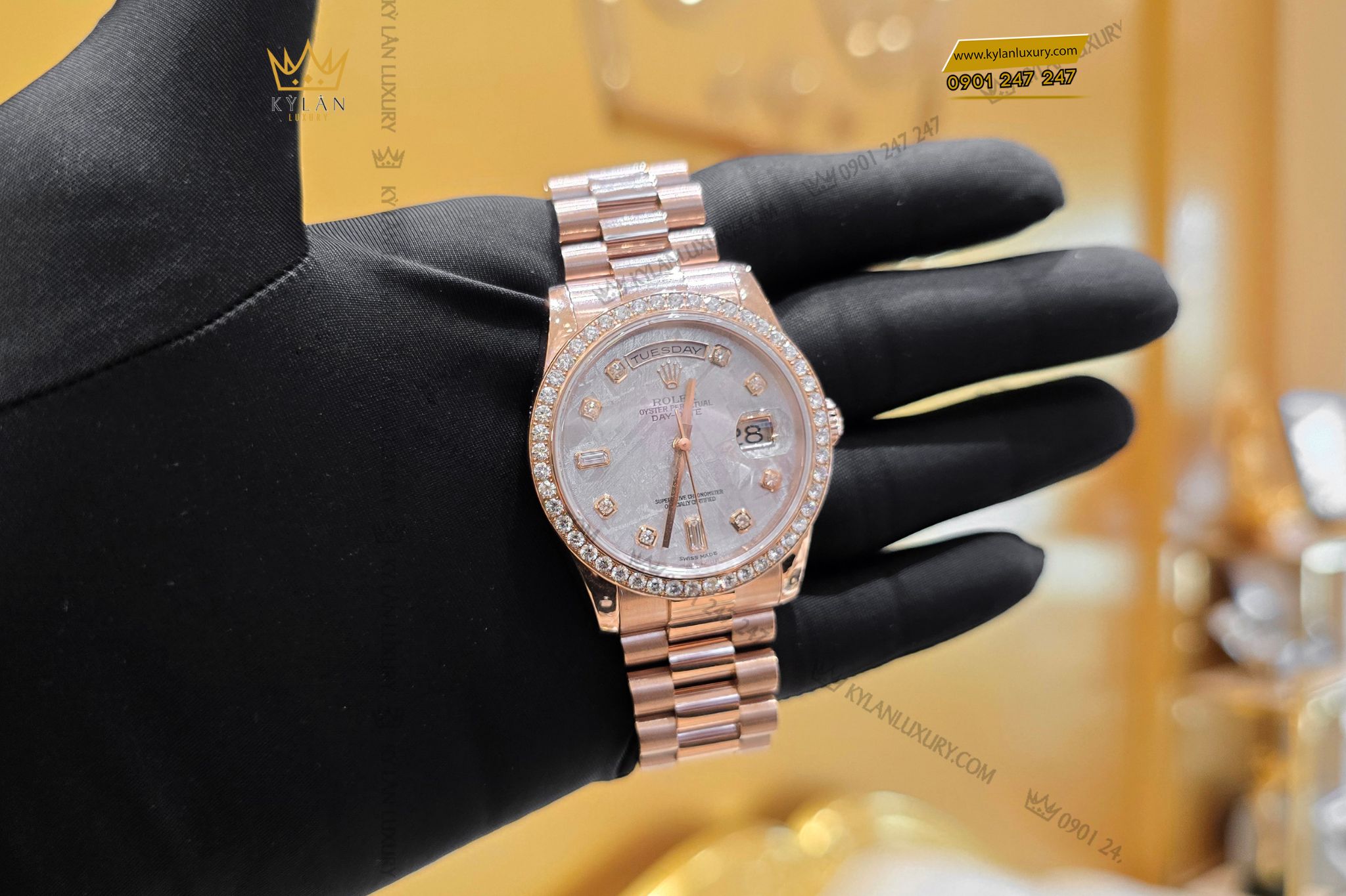 Kỳ Lân Luxury dong ho Rolex Day Date 36 128345RBR mat thien thach 18 Đồng hồ Rolex Day-Date 36 128345RBR mặt thiên thạch