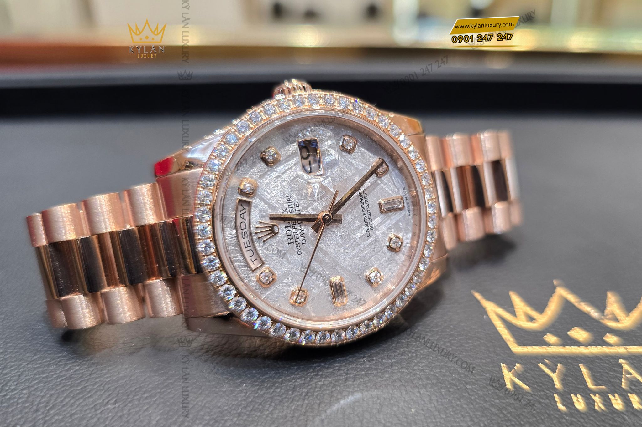 Kỳ Lân Luxury dong ho Rolex Day Date 36 128345RBR mat thien thach 22 Đồng hồ Rolex Day-Date 36 128345RBR mặt thiên thạch