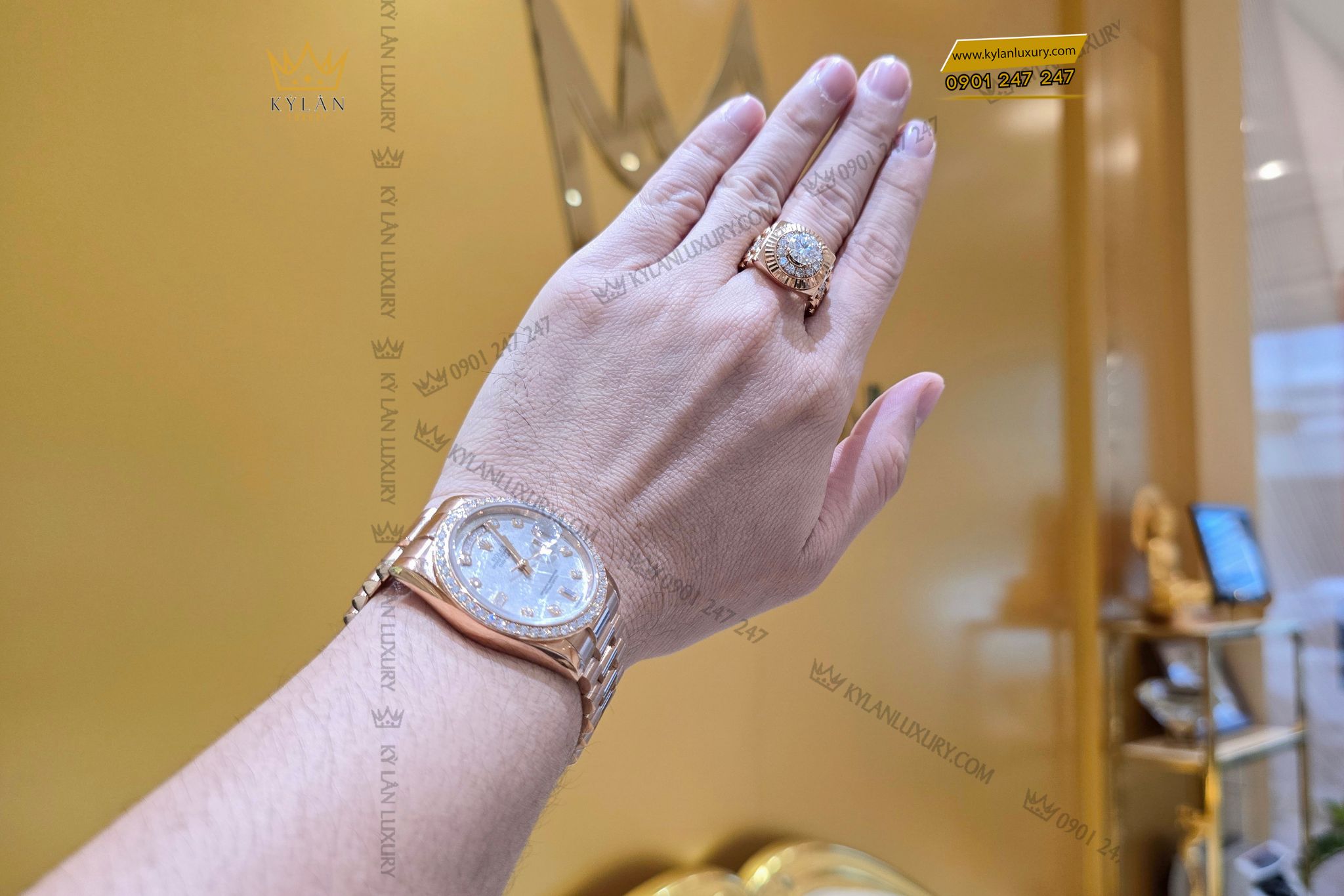 Kỳ Lân Luxury dong ho Rolex Day Date 36 128345RBR mat thien thach 27 Đồng hồ Rolex Day-Date 36 128345RBR mặt thiên thạch
