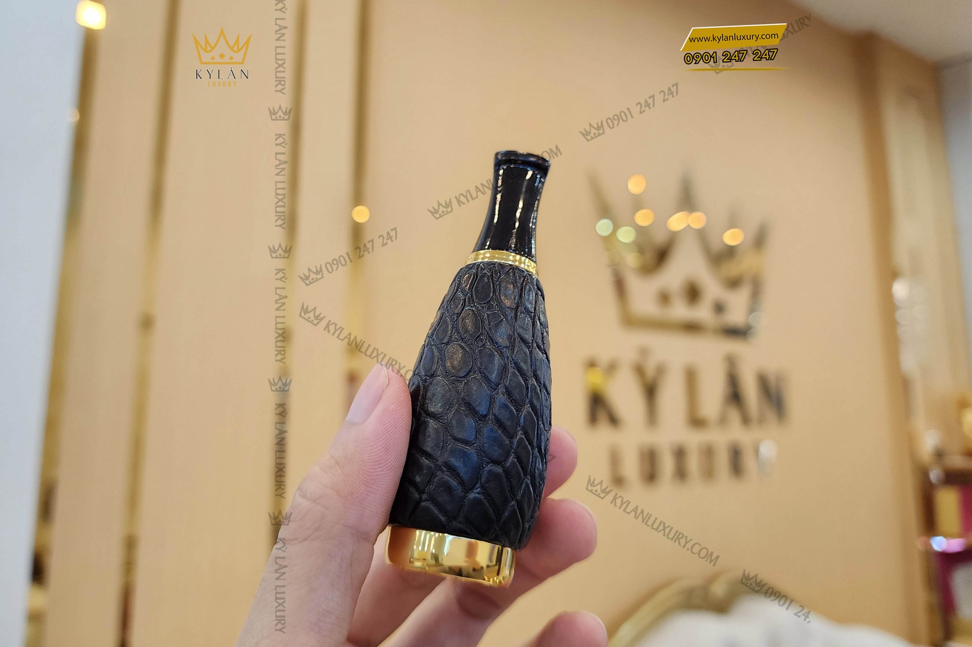 Kỳ Lân Luxury tau thuoc da ca aligator black 1 Tẩu thuốc da cá aligator black