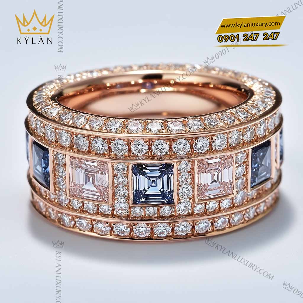 Nhẫn Astria vàng nguyên khối Au750 đính đá quý xanh
