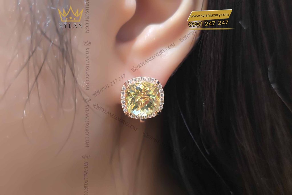 Kỳ Lân Luxury bong tai vang hong nguyen khoi au750 dinh da quy vang 10 Bông tai vàng hồng nguyên khối Au750 đính đá quý vàng