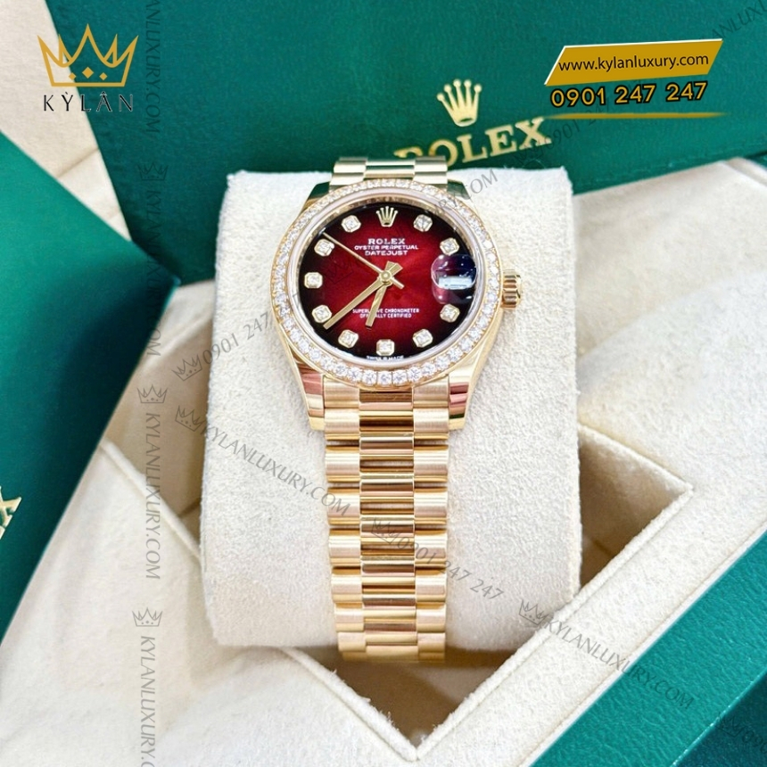 Kỳ Lân Luxury dong ho rolex datejust 31 278288rbr mat do ombre 3 Đồng hồ Rolex Datejust 31 278288RBR-0041 mặt đỏ Ombre