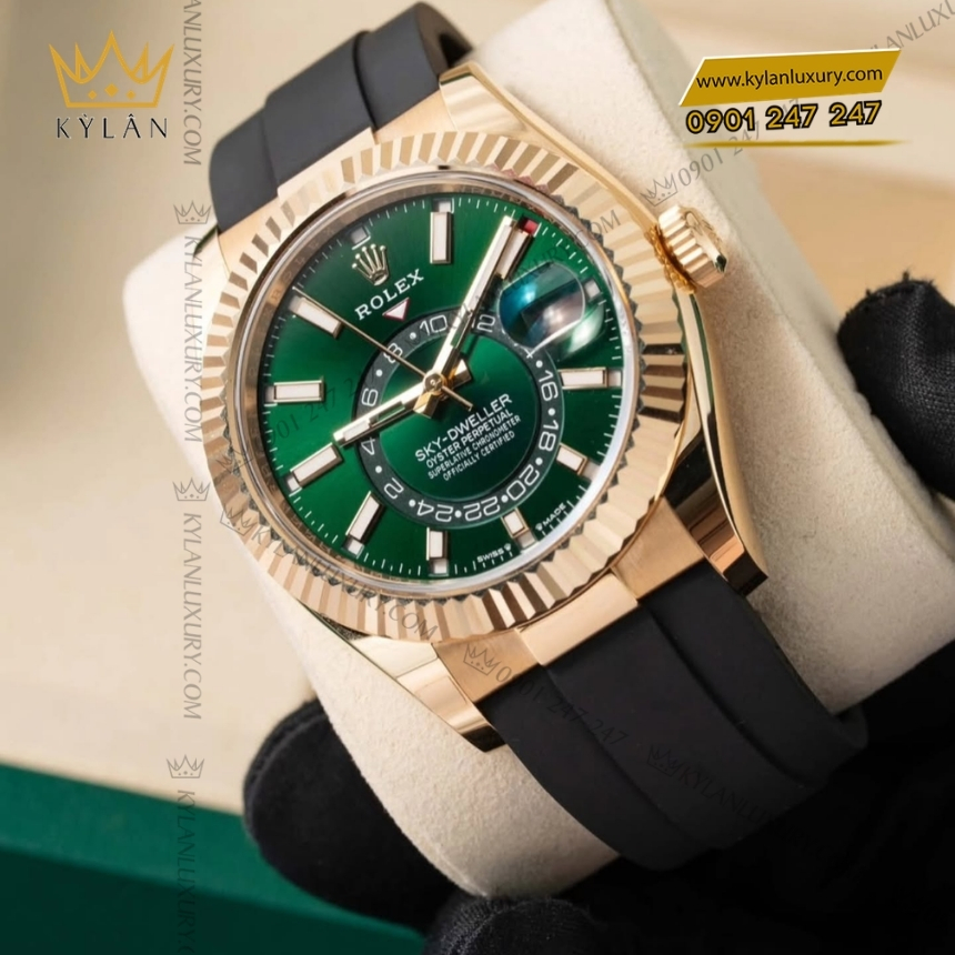 Kỳ Lân Luxury dong ho rolex sky dweller 336238 mat so xanh lam 6 Đồng hồ Rolex Sky Dweller mặt xanh lá dây cao su 336238-0004