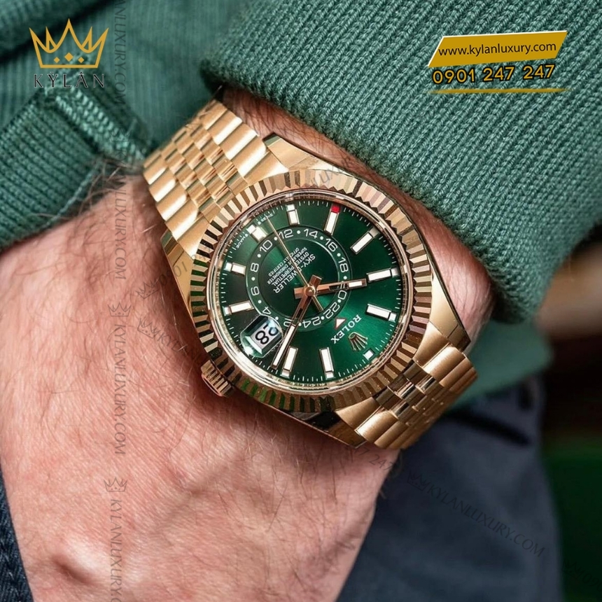 Kỳ Lân Luxury dong ho rolex sky dweller 42 336938 mat xanh la 3 Đồng hồ Rolex Sky Dweller mặt xanh lá 336938-0008