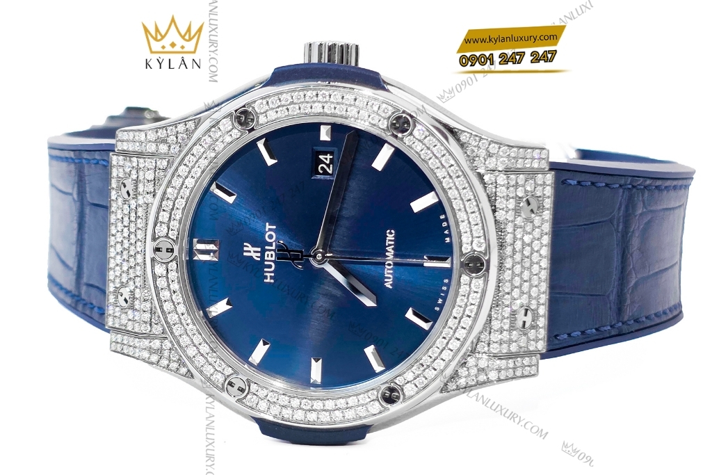 Kỳ Lân Luxury hublot classic fusion blue titanium pave 42mm 12 Đồng hồ Hublot Classic Fusion Blue Titanium Pave 42mm