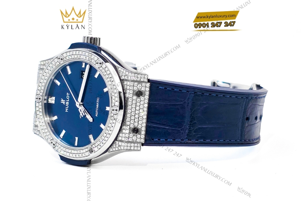 Kỳ Lân Luxury hublot classic fusion blue titanium pave 42mm 13 Đồng hồ Hublot Classic Fusion Blue Titanium Pave 42mm