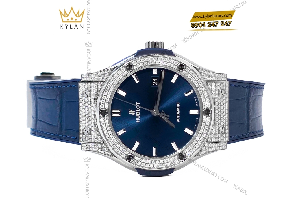 Kỳ Lân Luxury hublot classic fusion blue titanium pave 42mm 2 Đồng hồ Hublot Classic Fusion Blue Titanium Pave 42mm
