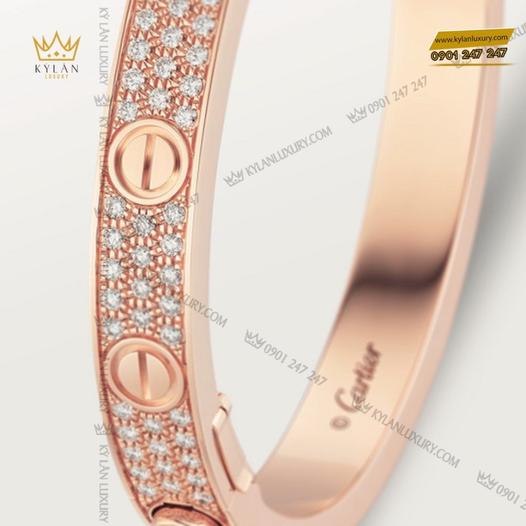 Kỳ Lân Luxury vong tay cartier full diamond 2 Vòng tay vàng hồng nguyên khối Au750 đính kim cương
