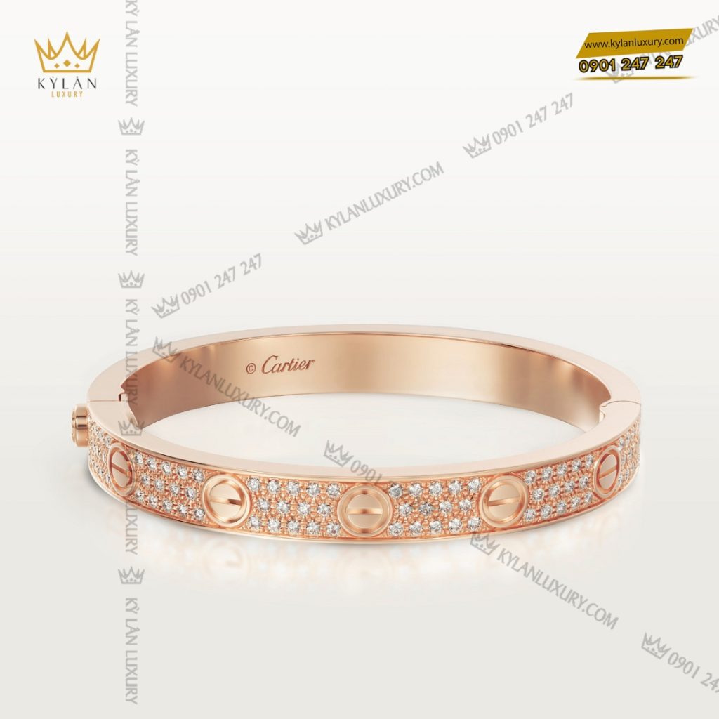 Kỳ Lân Luxury vong tay cartier full diamond 4 Vòng tay vàng hồng nguyên khối Au750 đính kim cương