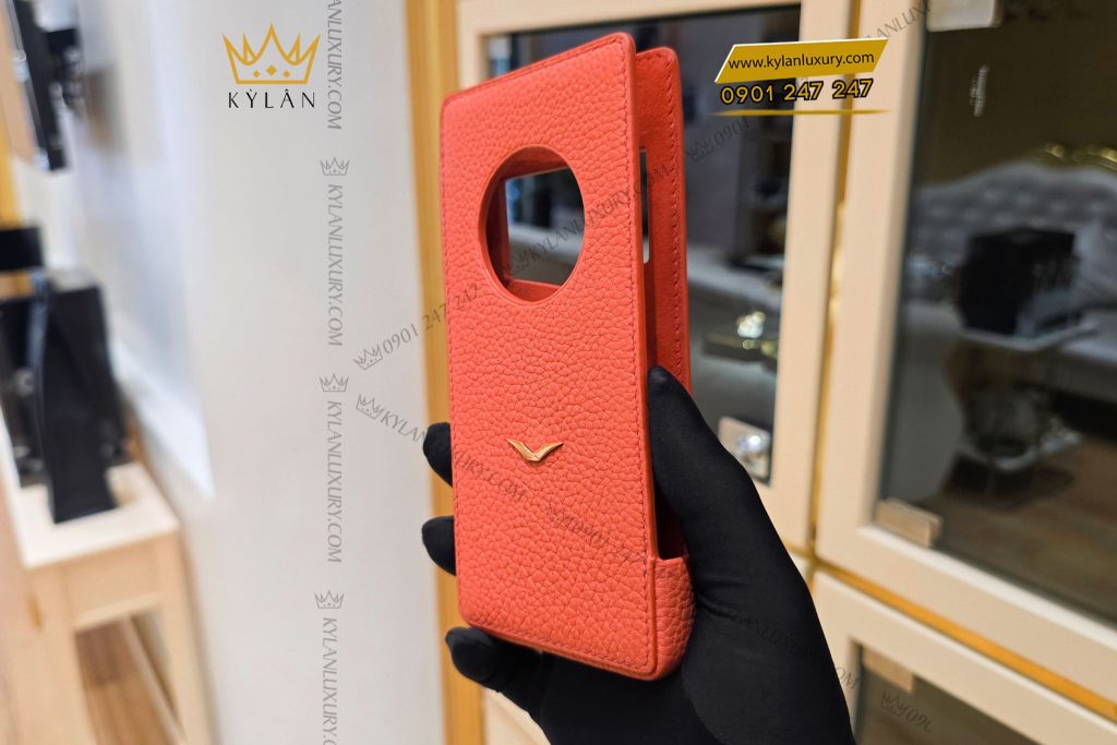 Kỳ Lân Luxury Bao da dien thoai man hinh gap Vertu Ironflip da Togo mau cam do 1 Bao da điện thoại Metavertu 2 da Togo màu cam đỏ
