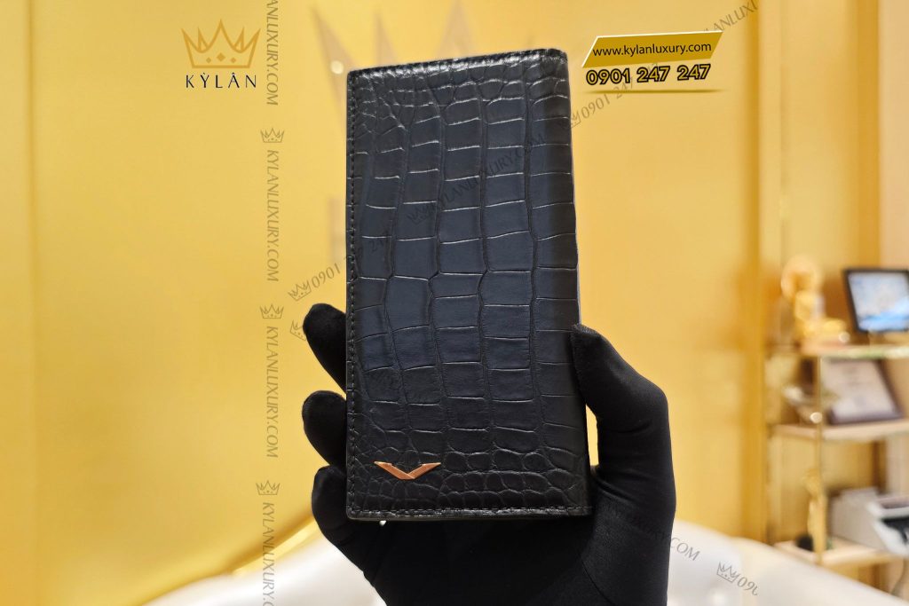 Kỳ Lân Luxury Bao da vi Vertu da ca sau Alligator mau den 1 Bao da ví Vertu da cá sấu Alligator màu đen