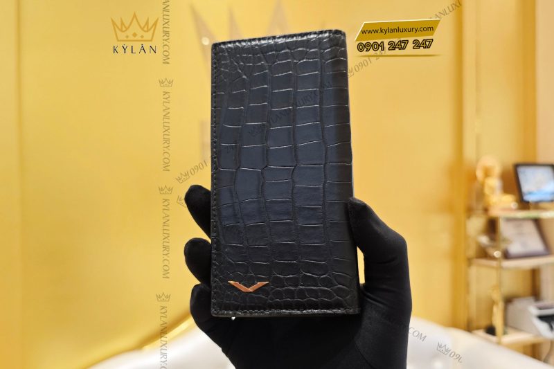 Bao da ví Vertu Aster P da cá sấu Alligator màu đen